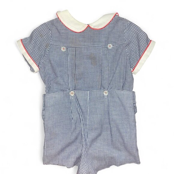 2 Matching Vintage Toddler’s Ancé K gingham blue, red, and white outfit with det